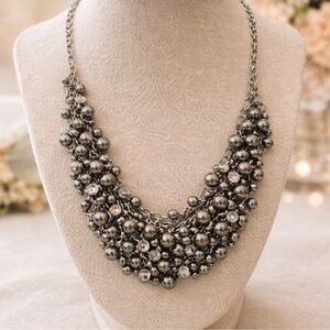 Charter Club Gray Pearl Shaky Bib Statement Necklace NWT FREE EARRINGS